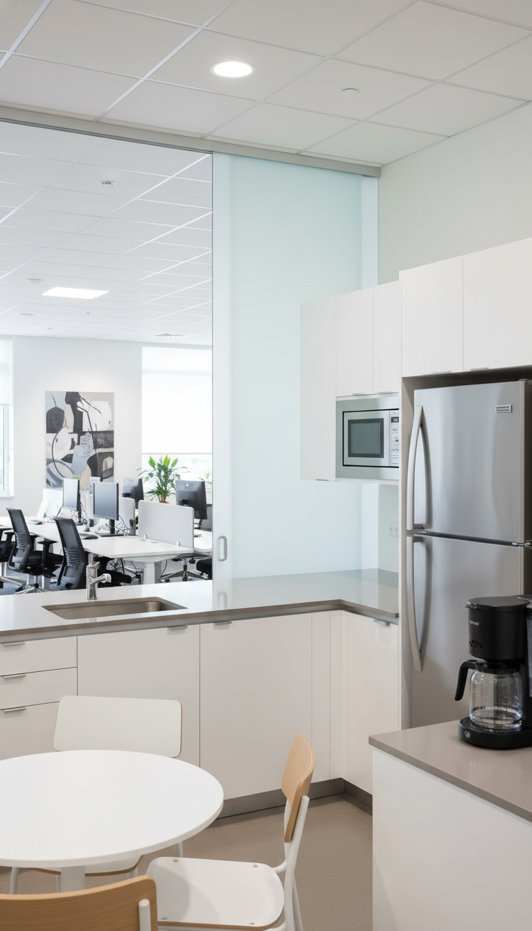 Eine saubere Küche und eine sauberes Büro in Braunschweig, wo gerade eine Unterhaltsreinigung stattgefunden hat